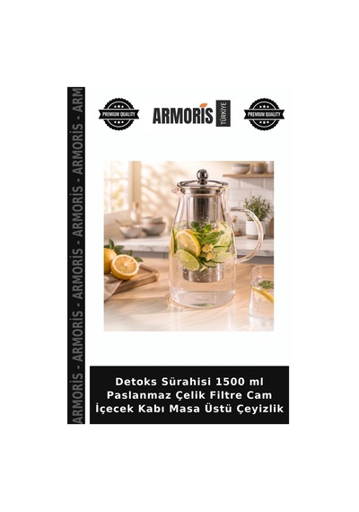 Detoks Sürahisi 1500 Ml Paslanmaz Çelik Filtre Cam İçecek Kabı Masa Üstü Çeyizlik