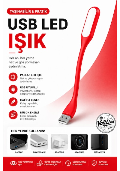 Usb Esnek Led Işık Kırmızı