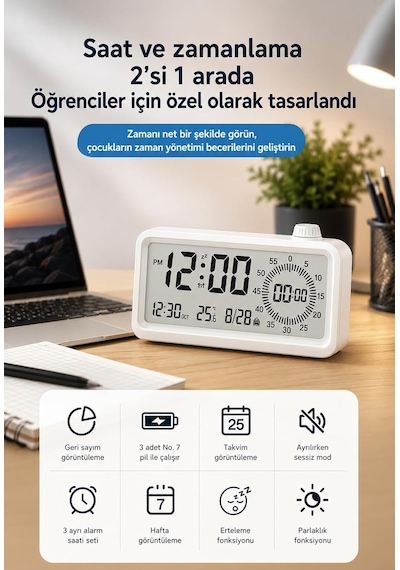 Adornist - Dijital Çalar Saat Ve Geri Sayım Zamanlayıcı - Döner Düğmeli Sessiz Masa Saati, Sıcaklık/tarih Göst Diğer