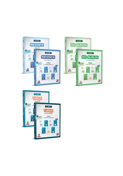 3d 2026 5. Sınıf Matematik + Türkçe + Fen Ek Sınıf İçi Kitabı + Çalışma Kitabı Seti 6 Kitap