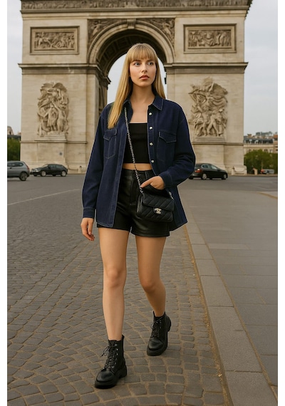 Banny Jeans Kadın Oversize Jean Gömlek Lacivert