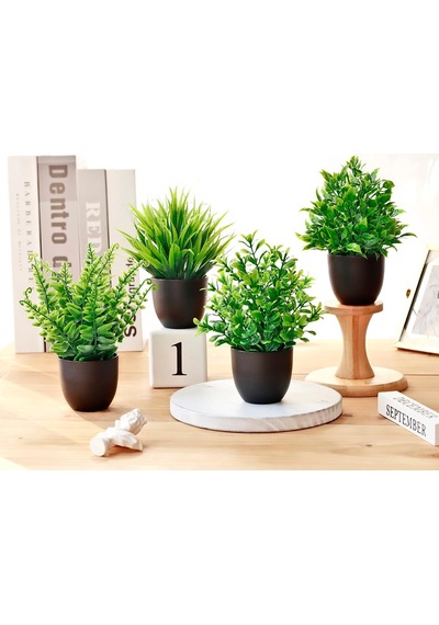 4 Paket Küçük Sahte Bitkiler Plastik Mini Yapay Saksı Bitkileri Masa Raf Banyo Ofis Ev Süslemeleri Diğer
