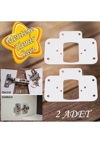 Dolap Kapak Taş Menteşe Tamir Sacı Pratik Onarım Kiti Beyaz Metal Yuva Tablası 6.5 X 9 Cm 2 Adet