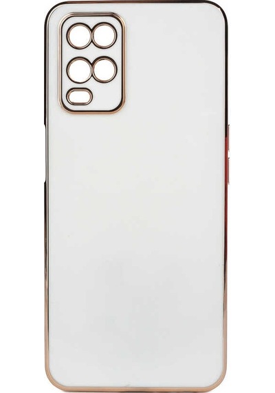 Noktaks - Oppo A54 4g Uyumlu Kılıf Kenarları Parlak Altın Renkli Silikon Bark Kapak - Beyaz - T21879