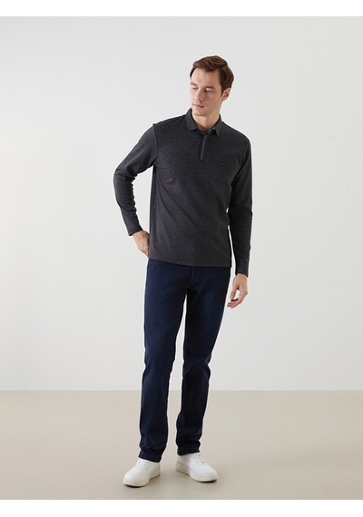 Lcwaıkıkı Classic Antrasit Polo Yaka Uzun Kollu Erkek Sweatshirt