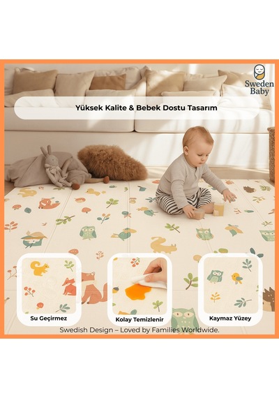Sweden Baby Sweet Forest Çift Taraflı Katlanabilir Oyun Halısı Ve Matı Premium Seri Taşıma Çantalı- 180x120