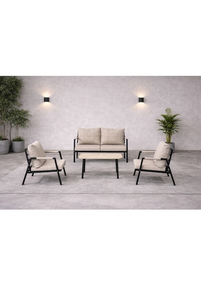 Mb Garden Furnıture Dream Balkon, Bahçe Takımı, Cafe, Metal Kanepe, Koltuk Takımı, Bahçe Mobilyası, 2+1+1 Sehpalı Bej