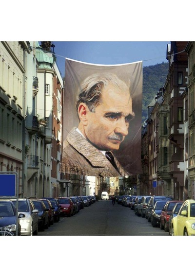Mustafa Kemal Atatürk Yan Portre Cephe Poster Bayrak -400x600 Cm -4x6 Metre 1