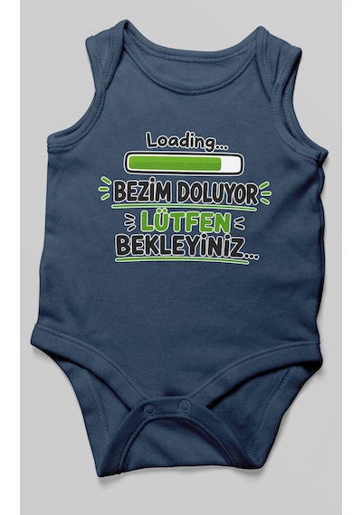 Morivokids Bezim Doluyor Lütfen Bekleyiniz Sıfır Kollu Bebek Zıbını %100 Pamuk Lacivert