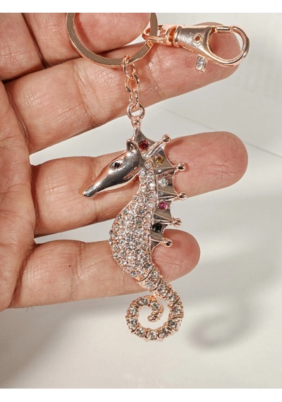 Taşlı Denizatı Anahtarlık Rose Gold Işıltılı Şık Çanta & Anahtar Aksesuarı Çok Renkli