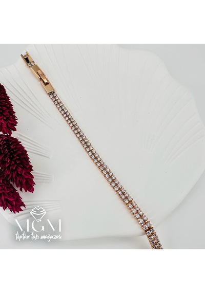 Rose Zirkon Taşlı Pirinç Bileklikler 16+2,5 Cm - Kbl0049 Çok Renkli