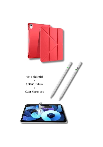 Apple Uyumlu iPad A16 11. Ve 10. Nesil İle A3355 A2757 Premium 3 Lü Tablet Aksesuar Seti Tablet Kılıfı