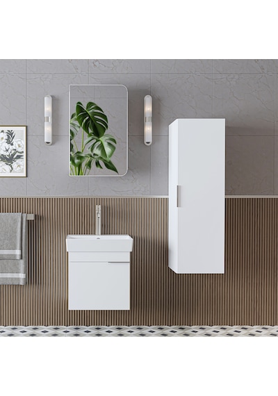Likya Kapaklı Lavabolu 50 Cm Banyo Alt Dolabı + Üst Dolabı + Banyo Boy Dolabı Beyaz