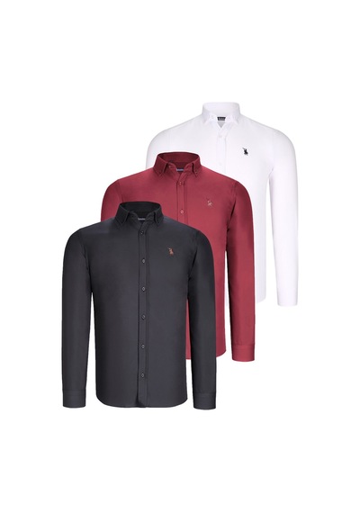 Üçlü Set G725 Dewberry Erkek Gömlek-siyah-beyaz-bordo Siyah-beyaz-bordo