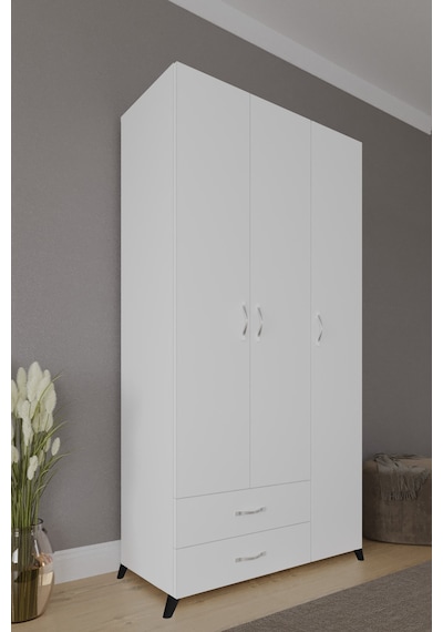 Mavera 3 Kapaklı 2 Çekmeceli Gardrop, Beyaz, 90 Cm Beyaz