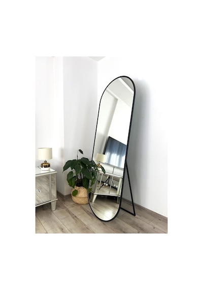 Effe Siyah Metal Çerçeveli 180x60 Cm Elips Model Ayaklı Boy Aynası