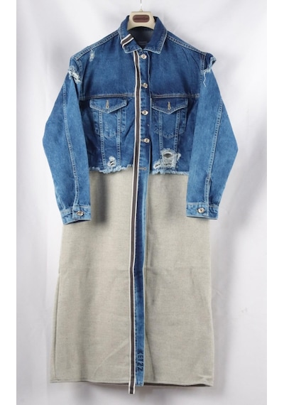 Özel Koleksiyon, Yırtık Detaylı Uzun Denim Ceket 3024 001