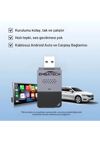 Araç Içi Kablosuz Android Auto Ve Carplay Adaptörü Emt-004