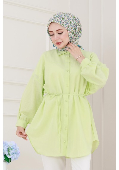 Sevitli Önü Ekli Bol Kalıp Tunik-sarı-5205 Sarı