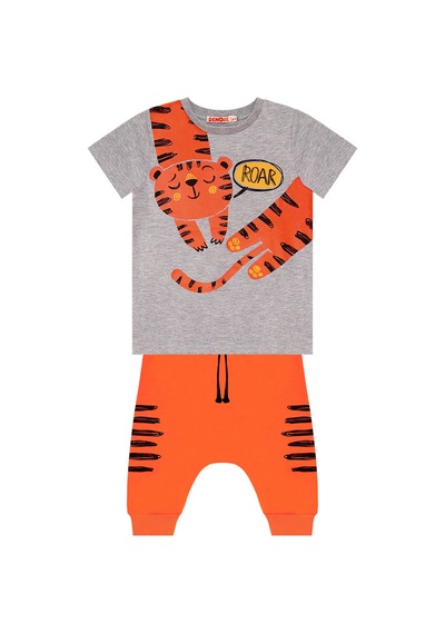 Roar Kaplan Turuncu Erkek Çocuk Yazlık T-shirt Kapri Şort Takım