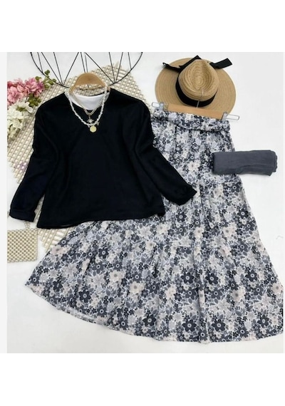 Lovie Moda Kadın Çalıkuşu Etekli Takım Siyah