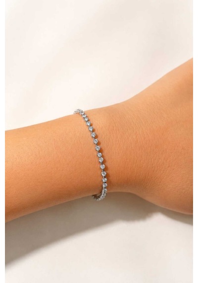 Kadın Su Yolu Oval Taşlı Çelik Bileklik Gri Gri
