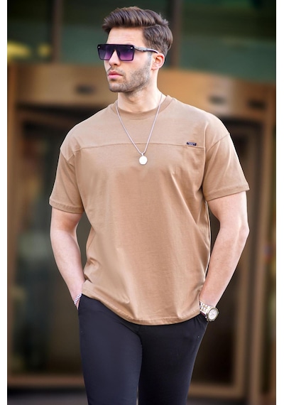 Madmext Kapuçino Oversize Erkek Tişört 6196-kapuçino Vizon