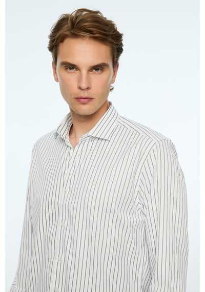 Morven Erkek Lacivert Trend Çizgili Slim Fit İtalyan Yaka Gömlek 26mc004063200 Lacivert