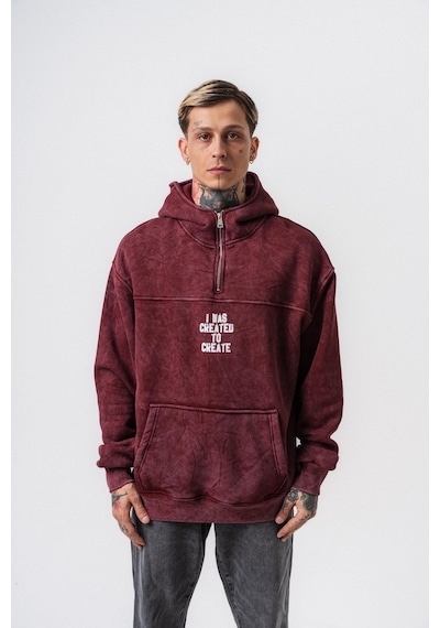 Respire Erkek Create Baskılı Kapüşonlu Oversize Hoodie Bordo