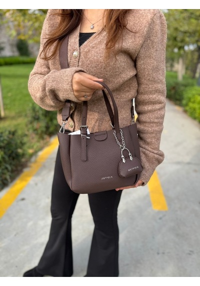 Just Polo Lüks Tasarım 3 Bölmeli Yumuşak Deri Lüks Ve Şık Dokunuş El & Omuz Çantası Shoulder Bag Kahverengi