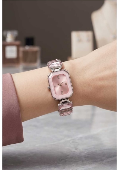 Pembe Baget Taşlı Çelik Kadın Saati - Kararmaz Paslanmaz Çelik Lüks Tasarım Gold