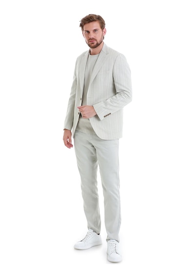 Hatemoğlu Bej Slim Fit Çizgili Mono Yaka Casual Keten Ceket 14242024c002 25 Bej