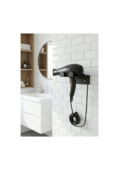 Modern Paslanmaz Saç Kurutma Makinesi Askı Aparatı - Lazer Kesim Kablo Askılı Banyo Organizeri Siyah