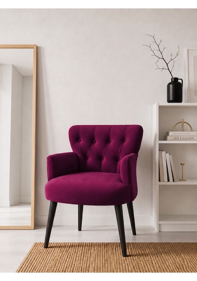 Roma Bordo Babyface Kumaş Berjer Siyah Ahşap Ayaklı Modern Tekli Koltuk