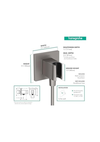 Hans El Tipi Duş Duvar Prizi 1/2 "fırçalanmış Siyah Krom, 26889341 Dişli Bağlantısı