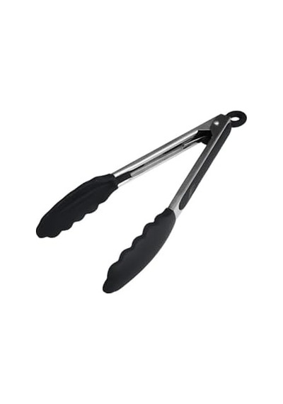 Silikon Uçlu Metal Maşa, 23 Cm, Siyah, Bpa Free, Yanmaz Yapışmaz Kaplama, Ergonomik Tasarım, Mutfak Ve Mangal İçin