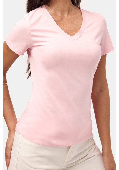 Kadın Light Pembe S6-98 V Yaka %100 Organik Pamuk Esnek Kumaş T-shirt