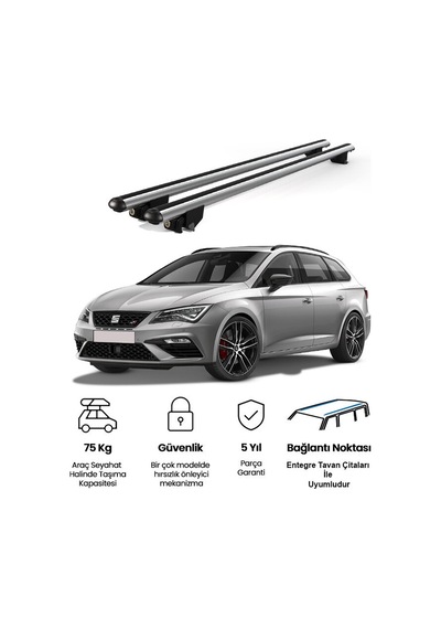 Kanca Seat Leon X-perience 2013-2020 Uyumlu Gri Kilitli Ara Atkı 110cm Port Bagaj Tavan Barı