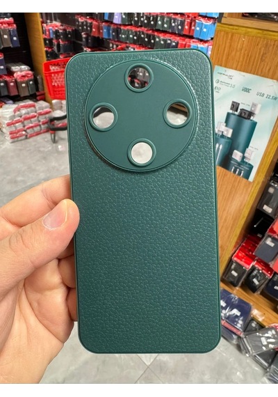Honor Magic 8 Lite Uyumlu Deri Dokulu Yumuşak Silikon Telefon Kılıfı Kapak Koyu Yeşil