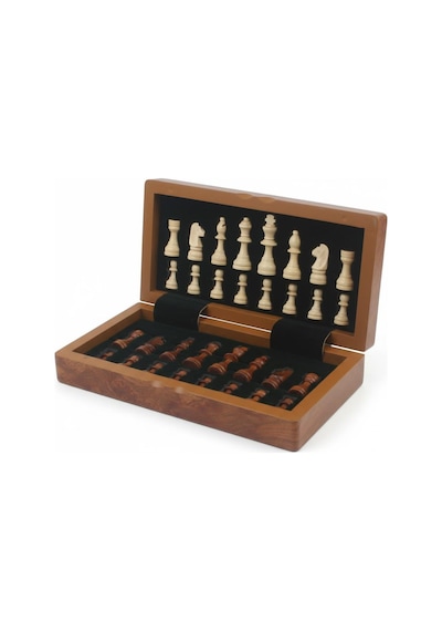 Lüks Doğal Ahşap Manyetik Satranç Takımı 25x25 Cm Katlanabilir Özel Yuvalı Premium Satranç Seti