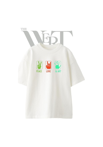 Thewert Peace Love Art Tasarım Baskılı Ünisex Beyaz Oversize T-shirt