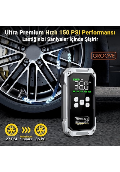 Groove F04 21800mah 6000a Akü Takviye Cihazı+lastik Şişirme Pompası Kompresörlü Jump Starter Çanta+powerbank+led Lamba+lcd Ekran