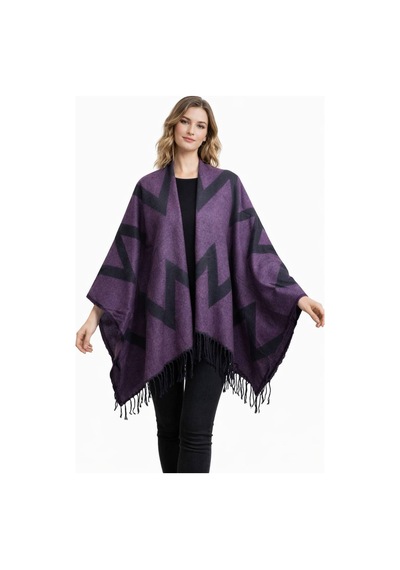 Aldaıyr Kadın Kışlık Çift Taraflı Panço Omuz 140x140 Çok Renkli46