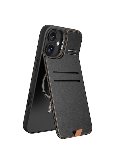 Apple Uyumlu iPhone 16 Kılıf Magsafeli Raptic Slim Wallet Serisi Deri Görünüm Kartlıklı Standlı Kapak Siyah