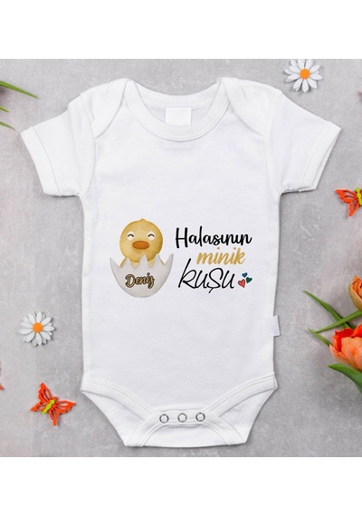Bitmeyenkartus Bk Kids Isimli Halasının Minik Kuşu Tasarımlı Bebek Body Zıbın - Beyaz