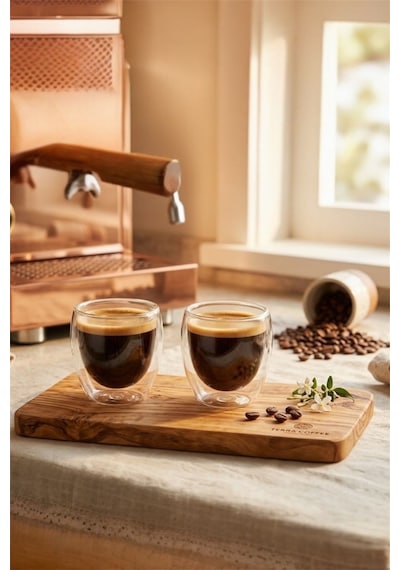 Reoona 2 Li Espresso Bardağı 80 Ml Kahve Bardağı Çift Cidarlı Bardak Şeffaf