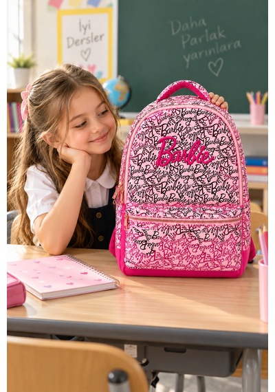 İlkokul Okul Çantası Kız Çocuk Pembe Sırt Çantası 43x28x12 Cm Desenli