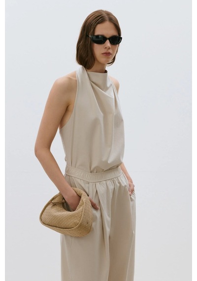 Suud Collection Bej Marty Halter Yaka Poplin Bluz