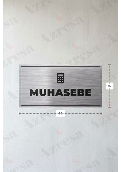 Muhasebe Yazılı - Metal - Gümüş Renk - Kapı İsimliği - 30x15 Cm