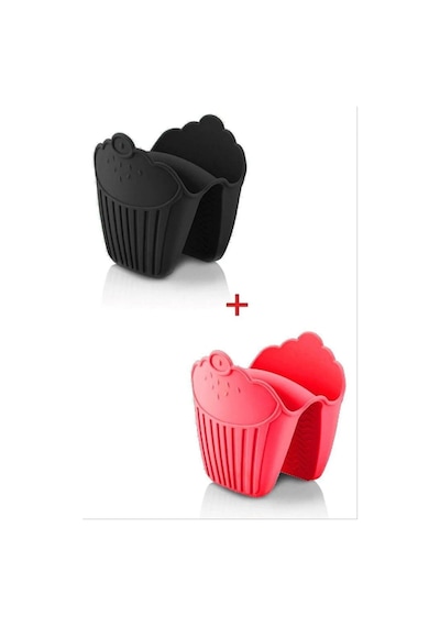 2 Adet Silikon Fırın Eldiveni Isı Yalıtımlı Kaymaz Mikrodalga Fırın Tencere Tepsi Siyah+kırmızı Nocolor-54591e65